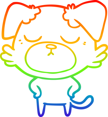 Gökkuşağı gradyan çizimi. Bir insan tarafından çizilmiş şirin bir köpek çizimi.