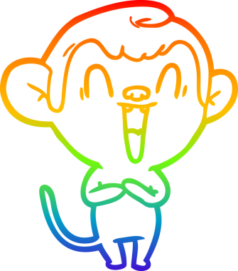 Gökkuşağı gradyan çizgi çizimi bir insan tarafından çizilmiş gülen maymun