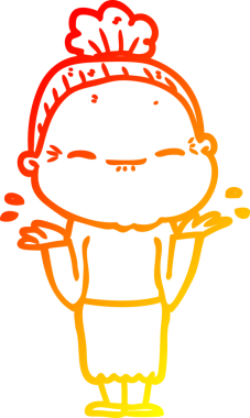 Bir insan tarafından çizilmiş barışçıl, yaşlı bir kadının sıcak çizgi çizimi.