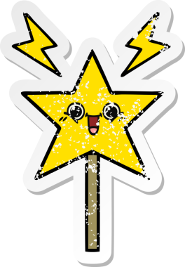 Bir insan tarafından çizilmiş sevimli bir çizgi film sihirli değneğinin sıkıntılı çıkartması.