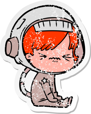 Bir insan tarafından çizilmiş karikatür astronot kadının sıkıntılı çıkartması.