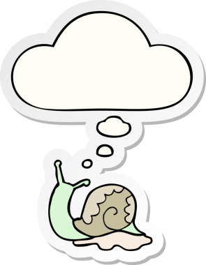 Düşünce baloncuklu karikatür salyangozu insan tarafından çizilmiş bir çıkartma.