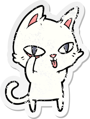 Bir insan tarafından çizilmiş karikatür kedisinin sıkıntılı çıkartması.