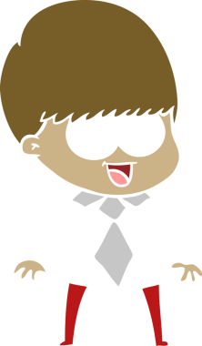 Bir insan tarafından çizilmiş mutlu düz renkli çizgi film çocuğu.