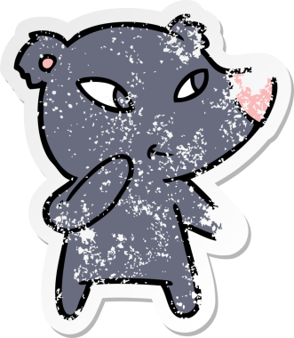 Bir insan tarafından çizilmiş şirin bir ayının sıkıntılı çıkartması.