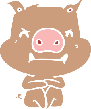 Bir insan tarafından çizilmiş kızgın düz renkli çizgi film domuzu.