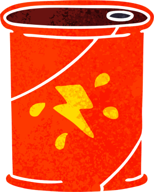 Bir insan tarafından çizilmiş retro illüstrasyon tarzı tuhaf karikatür kola kutusu.