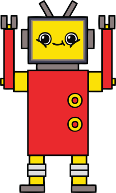 Bir insan tarafından çizilmiş sevimli bir robot karikatürü.