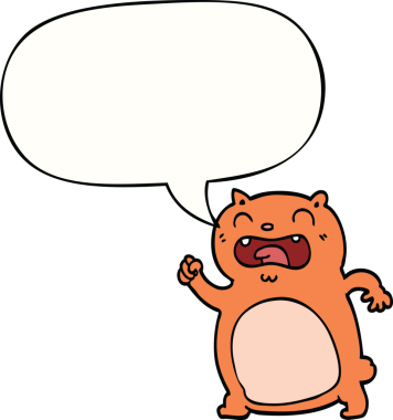 Bir insan tarafından çizilmiş konuşma balonu olan çizgi film kedisi.