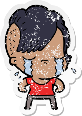 Bir insan tarafından çizilmiş ağlayan bir karikatür çıkartması.