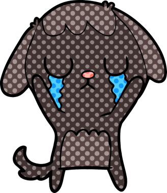 Bir insan tarafından çizilmiş şirin bir çizgi film köpeği ağlıyor.