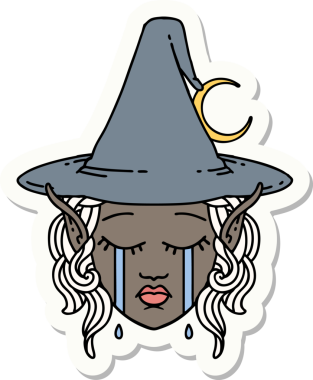 Bir insan tarafından çizilmiş ağlayan elf karakterinin çıkartması.