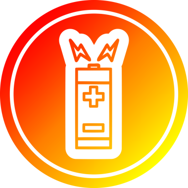 Bir insan tarafından çizilmiş sıcak gradyan bitişli akü dairesel simgesi