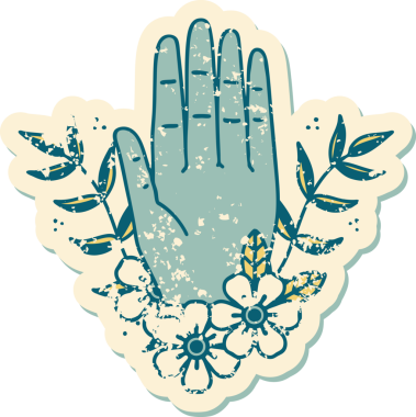 Bir insan tarafından çizilmiş bir el ve çiçeğin sembolik dövmesi.