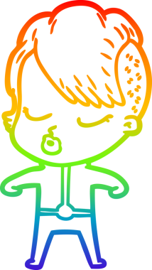 Gökkuşağı gradyan çizgi çizimi Bir insan tarafından çizilmiş güzel hippi kız