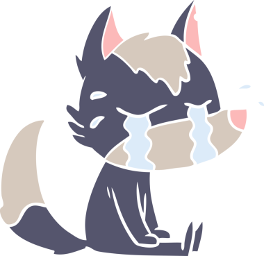 Bir insan tarafından çizilmiş düz renkli ağlayan kurt resmi.