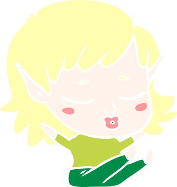 Bir insan tarafından çizilmiş düz renkli çizgi film elf kızı.