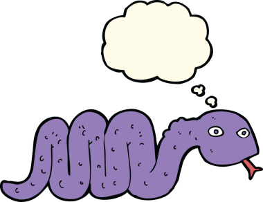 Bir insan tarafından çizilmiş düşünce baloncuklu komik çizgi film yılanı.