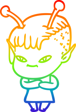 Gökkuşağı gradyan çizgisi bir insan tarafından çizilmiş şirin bir uzaylı kızın çizimi.