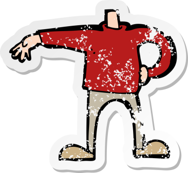 Bir insan tarafından çizilen jest yapan erkek çizgi film karakterinin gerilimli retro yapıştırması.