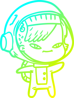 Bir insan tarafından çizilmiş soğuk gradyan çizgili astronot kadın çizimi.