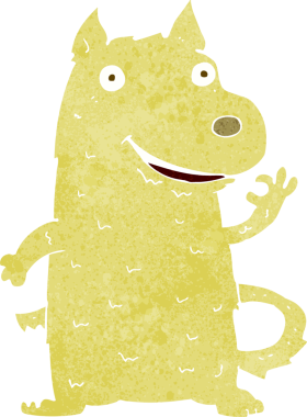 Bir insan tarafından çizilmiş mutlu bir köpek.