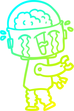 Bir insan tarafından çizilmiş ağlayan robot karikatür çizimi