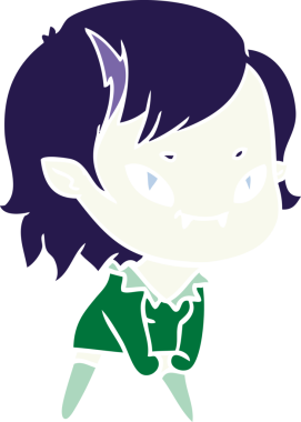 Bir insan tarafından çizilmiş düz renkli çizgi film arkadaş canlısı vampir kız.