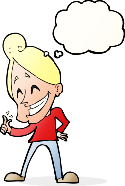 Bir insan tarafından çizilmiş düşünce kabarcığıyla parmaklarını şaklatan çizgi film adamı.