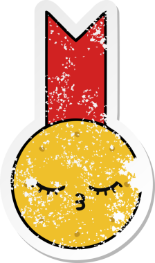 Bir insan tarafından çizilmiş şirin bir altın madalyanın sıkıntılı çıkartması.