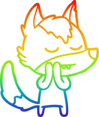 Gökkuşağı gradyan çizgisi. Bir insan tarafından çizilmiş dost bir kurt çizgi filmi.