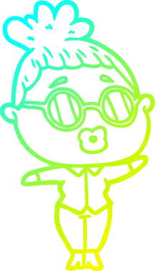 Bir insan tarafından çizilmiş gözlüklü bir karikatür kadın çizimi.