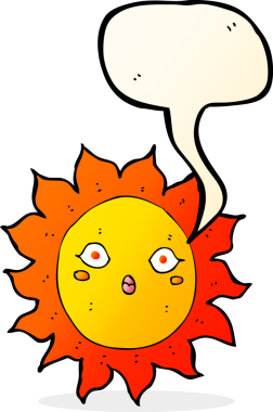 Bir insan tarafından çizilmiş konuşma baloncuklu çizgi film güneşi.