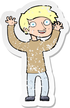 Bir insan tarafından çizilmiş mutlu bir adamın karikatür yapıştırması.