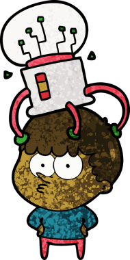 Bir insan tarafından çizilmiş sinirsel bağı olan meraklı bir çocuk.