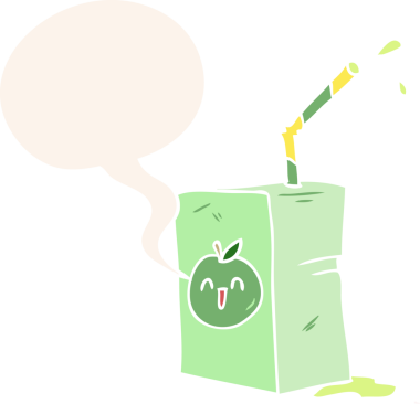 bir insan tarafından çizilmiş eski usul konuşma baloncuklu elma suyu kutusu.