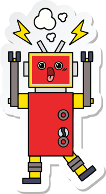 Bir insan tarafından çizilmiş şirin çizgi film robotunun çıkartması.