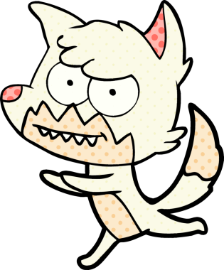 Bir insan tarafından çizilmiş sırıtan tilki çizgi filmi.