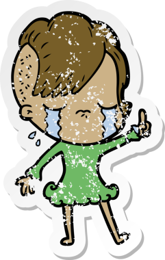 Bir insan tarafından çizilmiş ağlayan bir karikatür çıkartması.