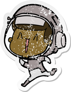 Bir insan tarafından çizilmiş mutlu bir astronotun sıkıntılı çıkartması.