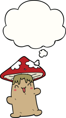 Bir insan tarafından çizilmiş düşünce baloncuklu mantar karakteri.