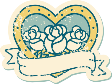 Bir insanın çizdiği çiçekli kalp ve pankartın sembolik dövmeli resmi.