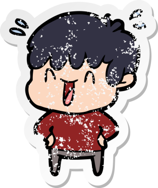 Bir insan tarafından çizilmiş gülen bir çizgi film karakterinin sıkıntılı çıkartması.