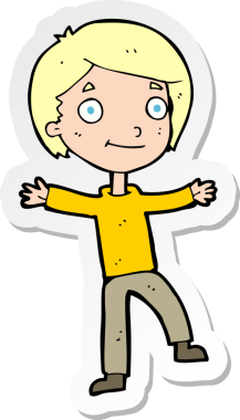 Bir insan tarafından çizilmiş heyecanlı bir çocuğun çıkartması.