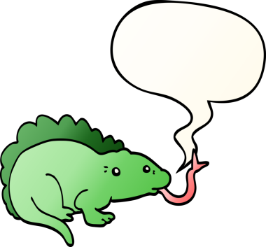 bir insan tarafından çizilmiş, konuşma baloncuklu çizgi film kertenkelesi.