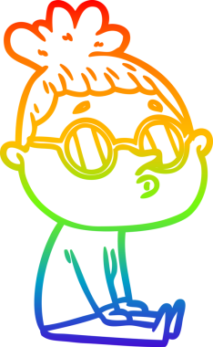 Gökkuşağı gradyan çizgi çizimi bir insan tarafından çizilmiş gözlük takan bir kadın.