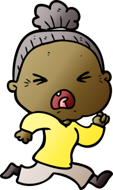 Bir insan tarafından çizilmiş kızgın yaşlı kadın çizgi filmi.