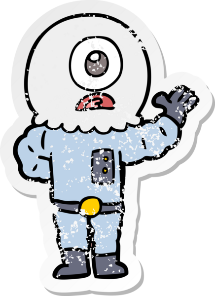 Bir insan tarafından çizilmiş sıkıntılı bir Tepegöz uzaylı uzay adamı çıkartması.