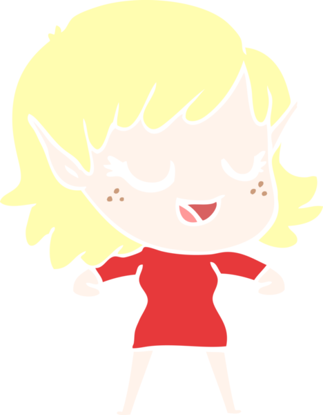 Bir insan tarafından çizilmiş mutlu düz renkli çizgi film elf kızı