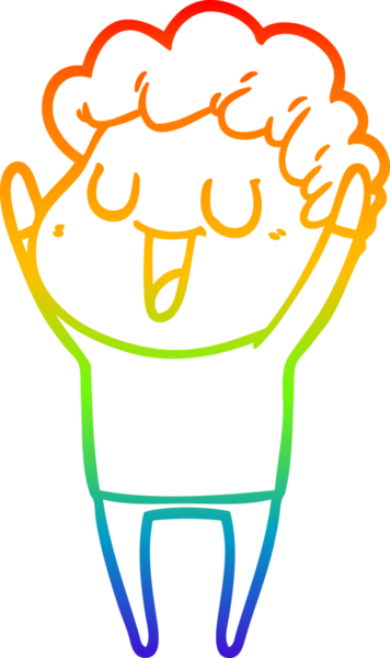 Gökkuşağı gradyan çizgisi bir insan tarafından çizilmiş gülen bir karikatür adamın çizimi